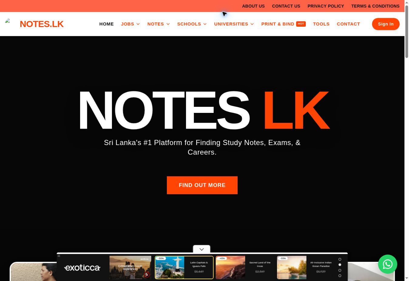 Notes.lk Home page captured from the live website